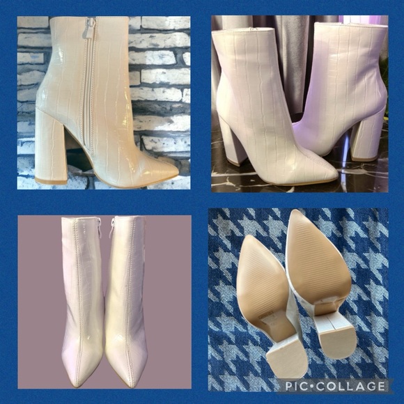 PrettyLittleThing Shoes - PLT Behati White Croc Embossed Vegan Leather Ankle Boots 4” Block Heel 6.5 NEW